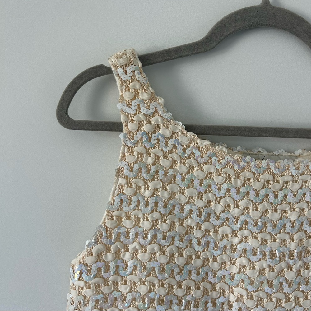Vintage Park Storyk NY 60s Ivory White Sleeveless Iridescent Sequin Wool Top S - Picture 3 of 8